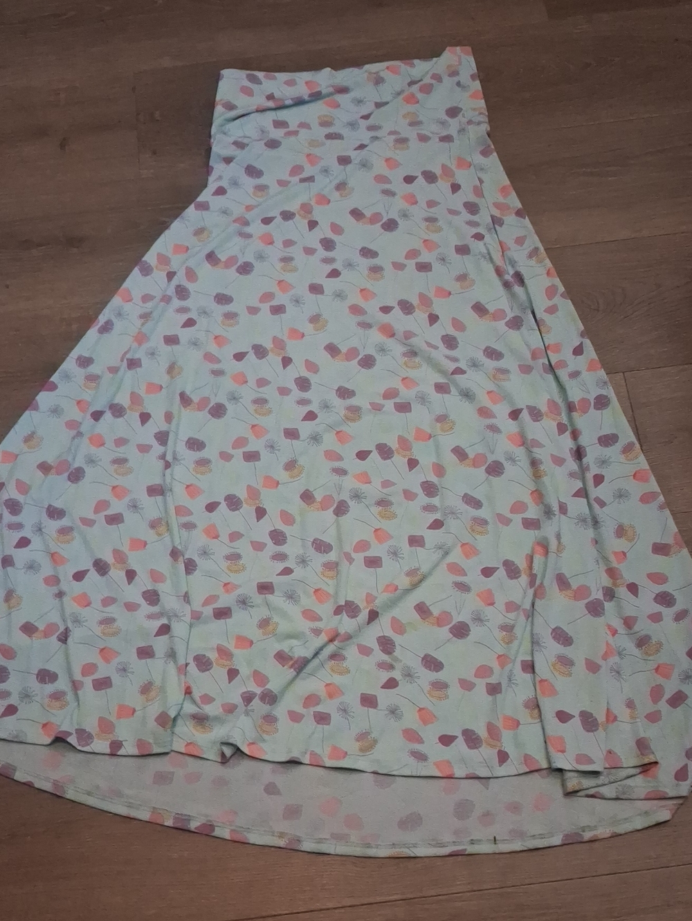 LuLaRoe Mint Circle Skirt with Pastel Leaf Print